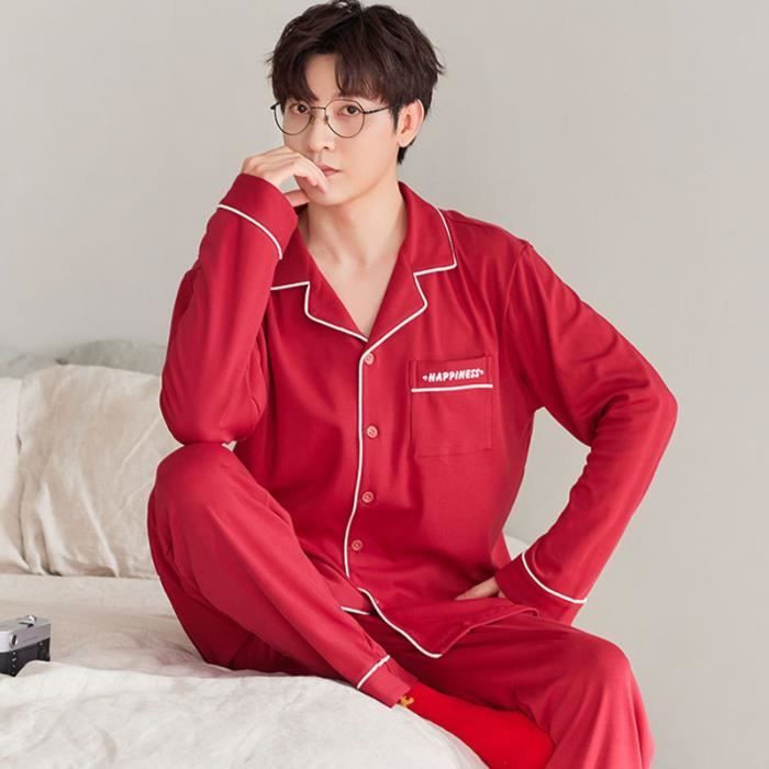Pyjama Homme 2 Pi ces En Coton Col Revers Manches Longues