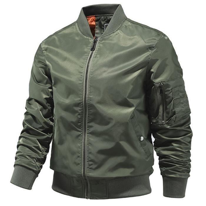 Blouson Homme Bombers MA1 Fashion Casual Couleur unie Blouson Bombers Coupe Vent Confortable Marque Luxe Veste Hommes Vert