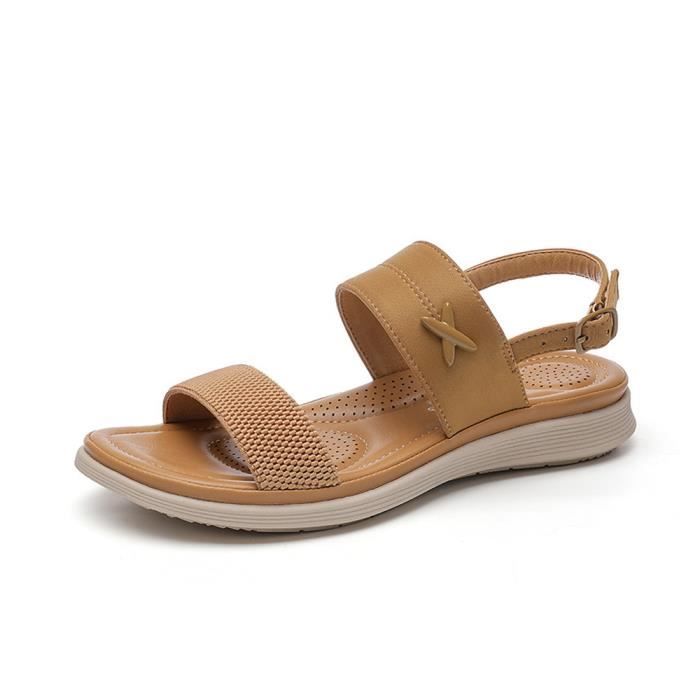 sandale marron plate