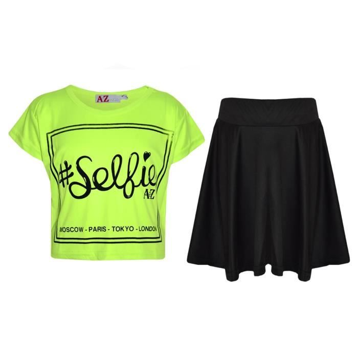 Ensemble t shirt court et jupe patineuse imprim Selfie pour filles 5 13 ans