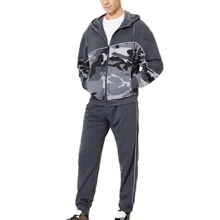 Survêtement Homme 2 Pièces Doublé Polaire - Veste à Capuche Et Pantalon Jogging - Tenue Chaude Hiver - Pour Sport, Loisir, Décontracté