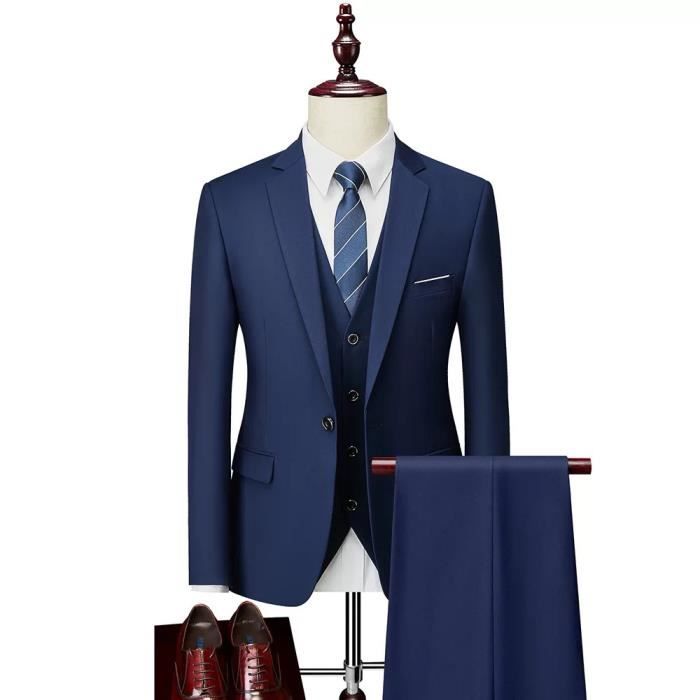 Costume Homme uni de Marque Luxe VêTements Masculin XHC247 Bleu marine
