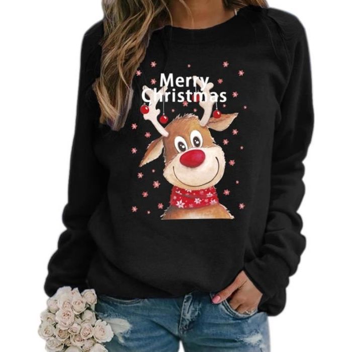 Pull de Noel Femme Moche Rennes Impression Col Rond Manches