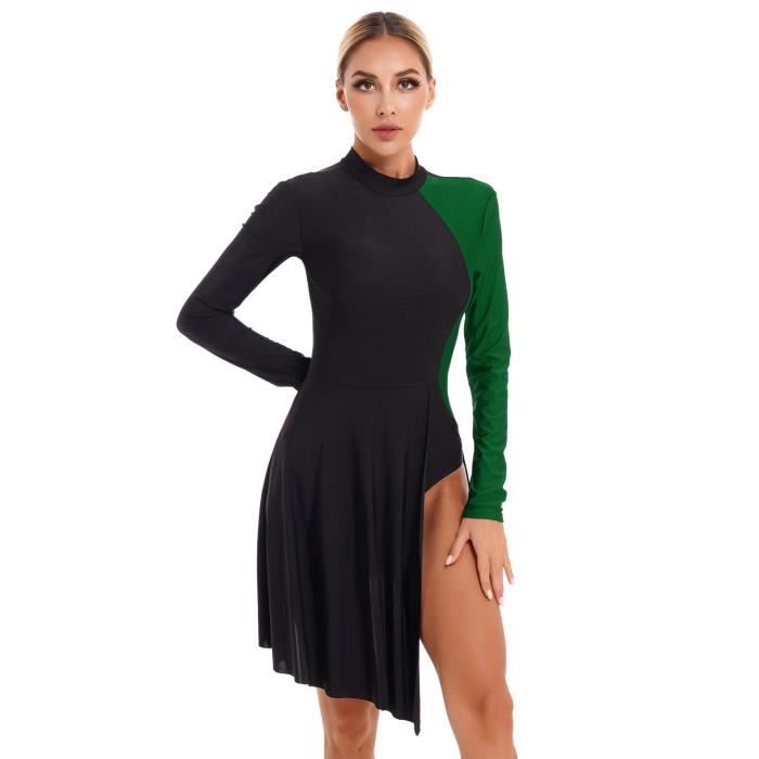 iefiel robe danse latine femme robe tango samba asymétrique justaucorps danse lyrique moderne manche longue s-xl