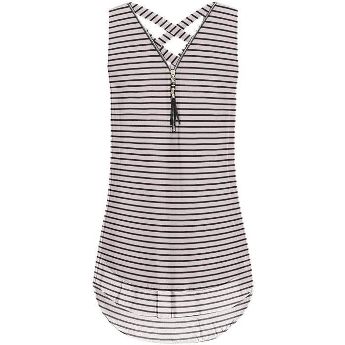 Débardeurs pour femmes noir col en V sans manches T-shirt basique d'été ample surdimensionné, bleu, M