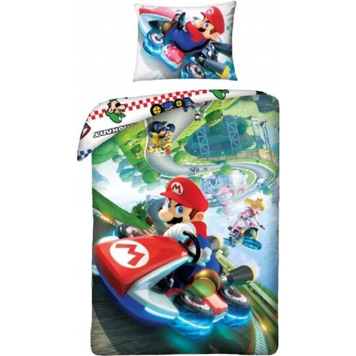housse de couette parure de lit mario kart super mario bros luigi 100 coton cdiscount maison