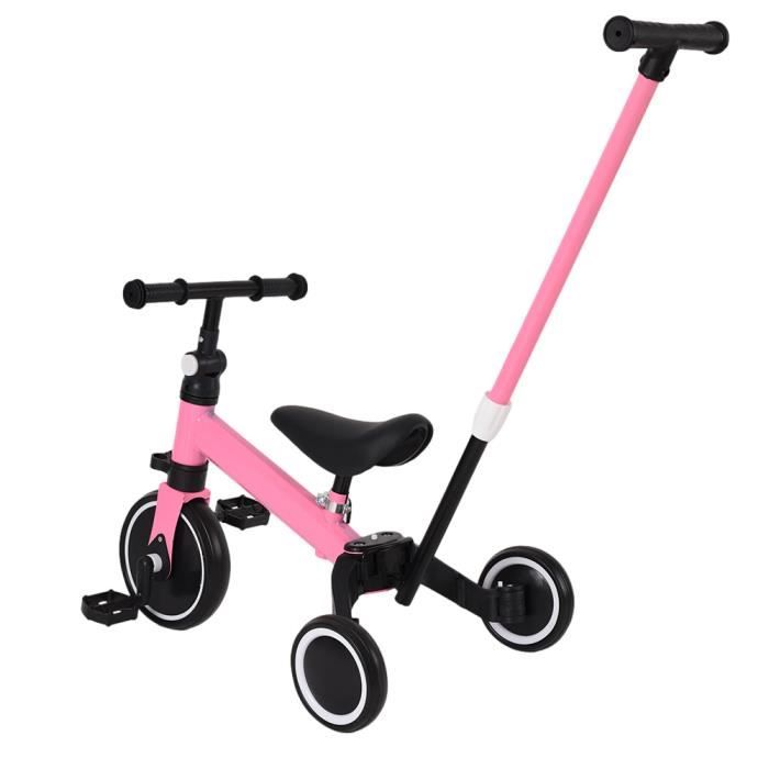 Tricycle OHMG 3 en 1 avec barre de poussée Rose - Capacité 15 kg - 18 mois à 4 ans