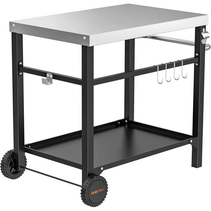 Table Roulante Barbecue Extérieur Nuuk 61 Cm - 3 étagères En Acier Inoxydable, Roues 360°, Chariot Mobile
