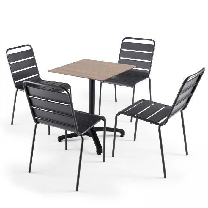 table de jardin - oviala - opera - hpl compact - 60x60 cm - 4 personnes - chene clair et gris