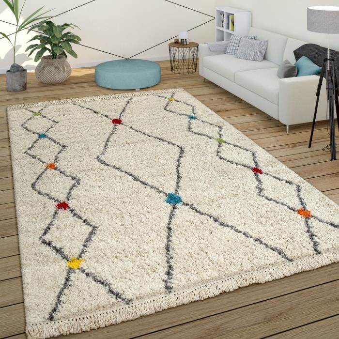 Tapis A Poils Longs Shaggy Design Berbere Colore Touches Moderne