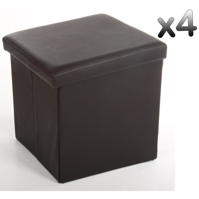 lot de 4 poufs carrés - pegane - lilo - simili cuir - marron - intérieur et extérieur