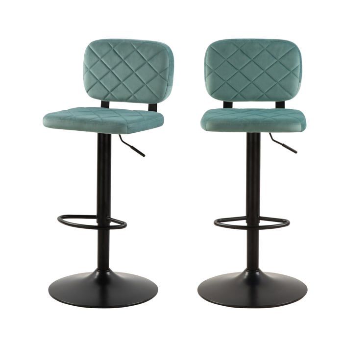 Lot de 2 chaises de bar réglables 60/81 cm en velours vert deau - Viktor - Maison Pavane