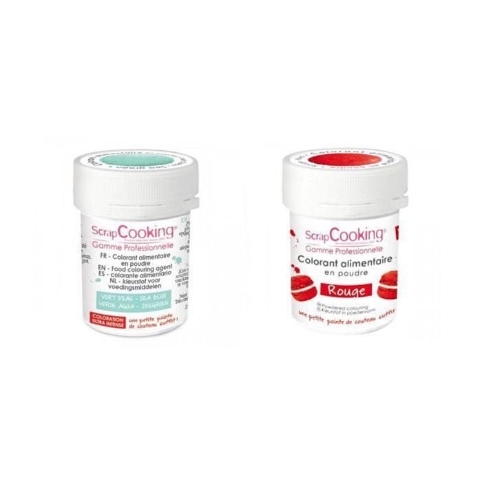 2 colorants alimentaires en poudre - rouge-vert d'eau