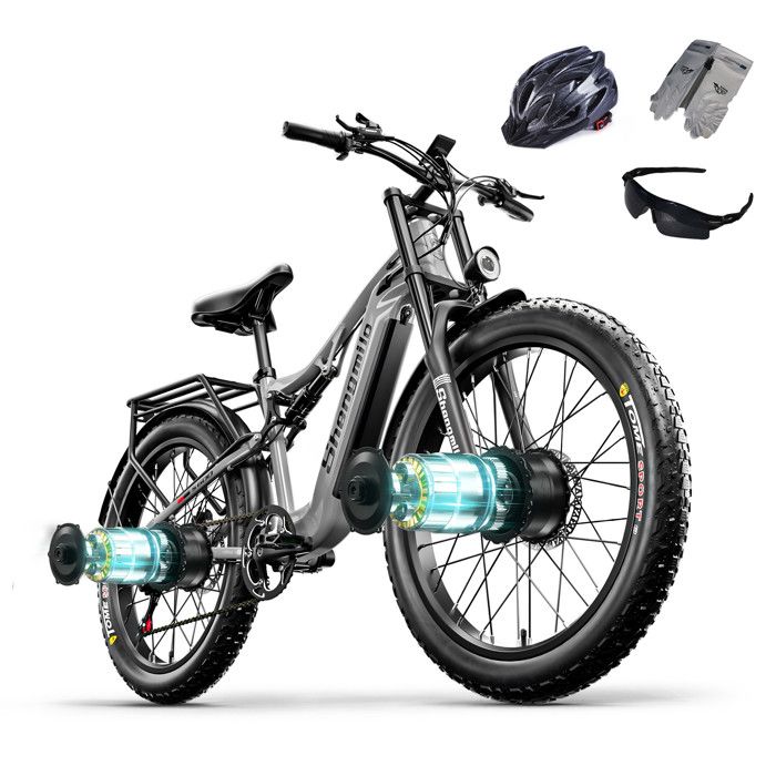 Shengmilo MX02S - Vélo électrique 26'' Adulte 7 vitesses - Frein hydraulique à huile - 4.0 fat bike -48V17AH- 1000W - Noir