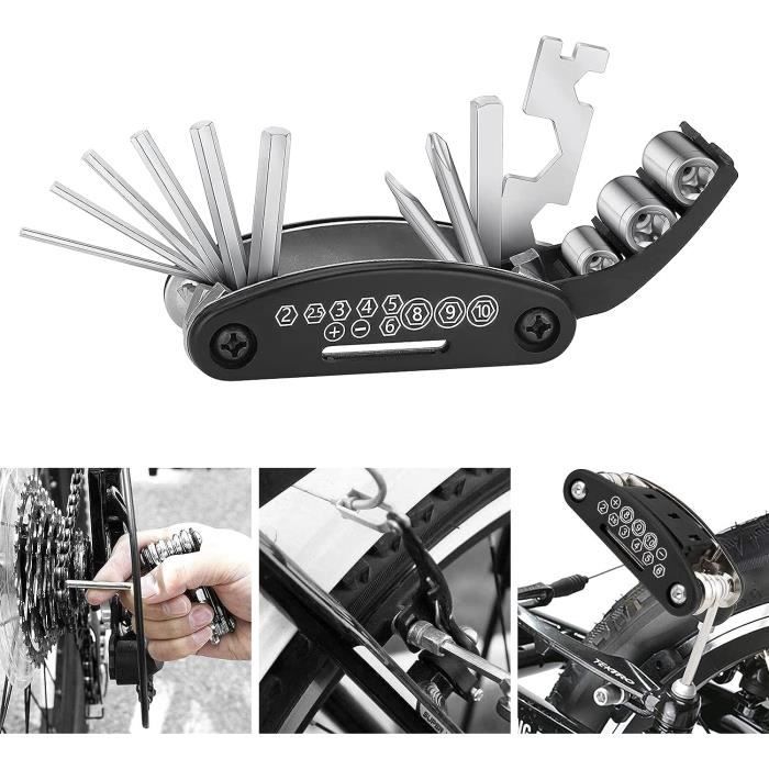 Kit Réparation Vélo 16 En 1 - Multitool VTT - Clés, Tournevis, Clé Rayons - Pour Vélo, VAE, Scooter