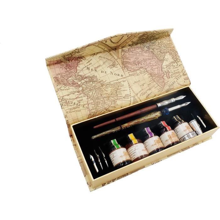 Lot De Stylos En Verre Dip GC QUILL - 12 Encres Colorées Pour Calligraphie, Art Et Écriture - Cadeau Élégant