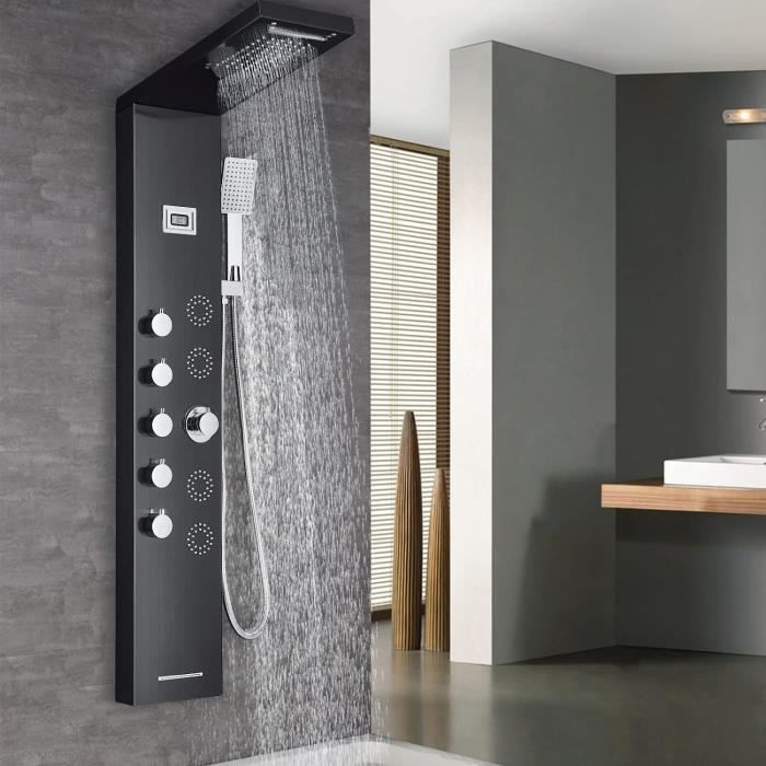 Colonne de Douche Hydromassante en Acier Inoxydable avec Buses Massants Colonne Douche Murale Multifonction Panneau de Douche avec é