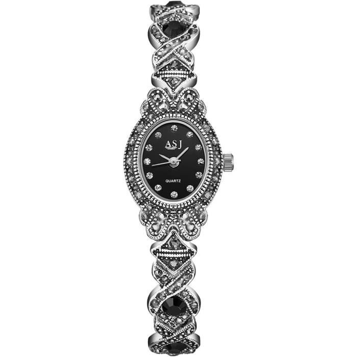 Montres Femme Gothique Strass Montres Ovale Avec Bracelet En Acier