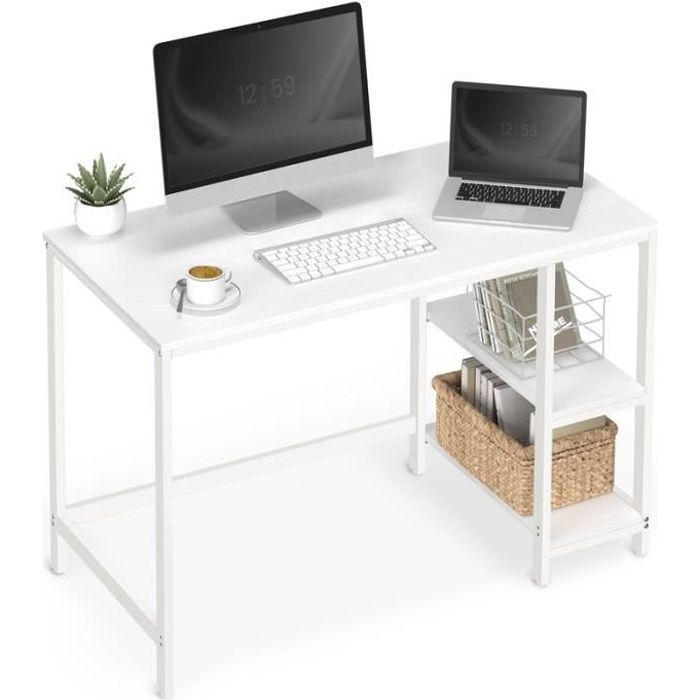 bureau avec rangement - vasagle - style moderne - blanc érable - 2 étagères réversibles