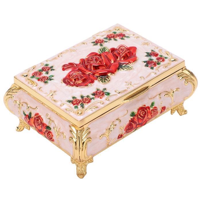 Boîte à Bijoux Vintage - Métal Argenté Avec Intérieur Velours Rouge - Occasion