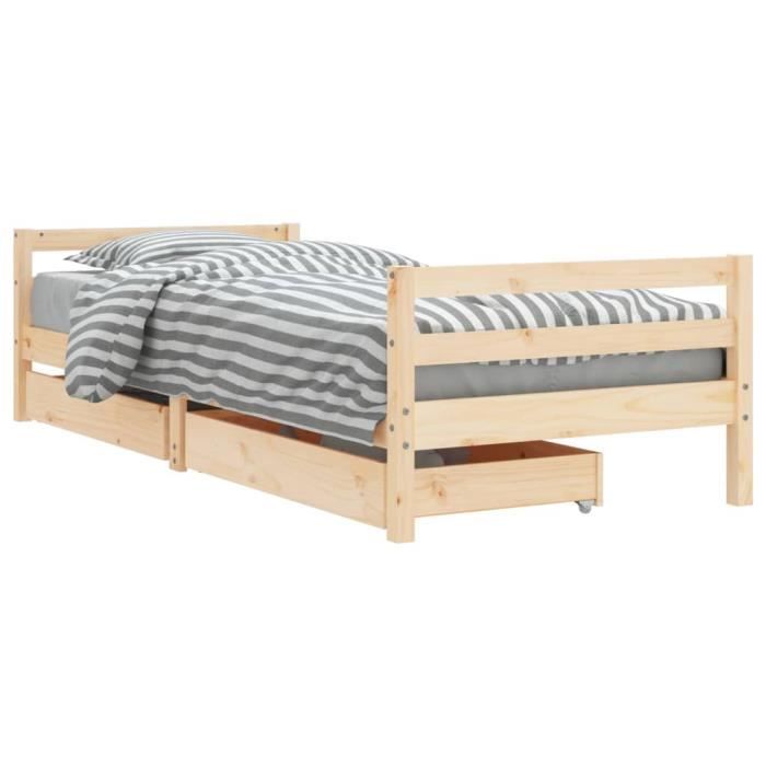 Cadre de lit - V GEBY - 90x190 cm - Bois de pin massif - Avec tiroirs - Pour enfants 4 ans et plus