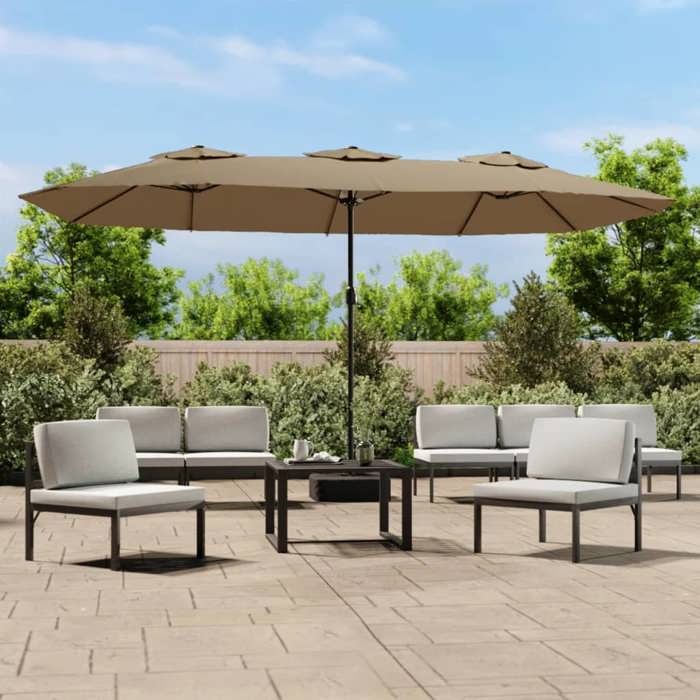 vidaXL Parasol de Jardin à Double Tête avec LED Pare-soleil de Patio Abri de Soleil Parasol de Plage Terrasse Extérieur 362956
