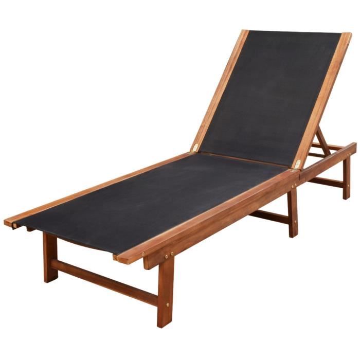 Chaise longue en acacia et textilène 200 x 66 x 34 cm - vue 2