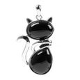 Collier argenté avec pendentif chat en Onyx véritable Noir-1