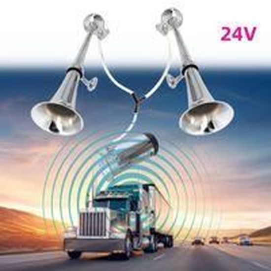 Klaxon Voiture 24V 165DB Double Trompette Chrome Zinc - Air Horn Camion Train Bateau