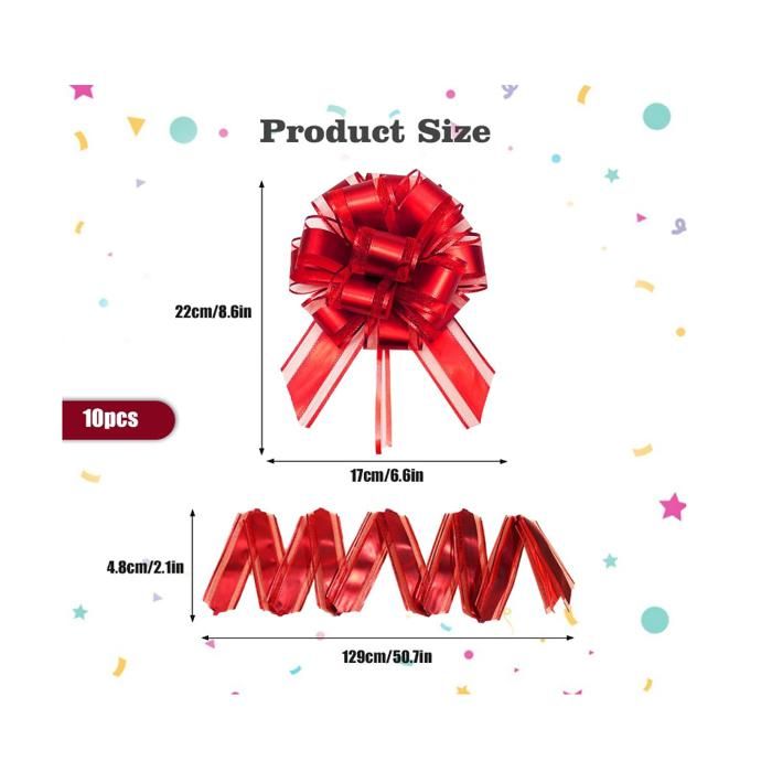 Lot De 6 Grands Nœuds à Tirer Rouges UTXN 6 Pouces - Pour Emballage Cadeau, Mariage, Noël, Saint-Valentin