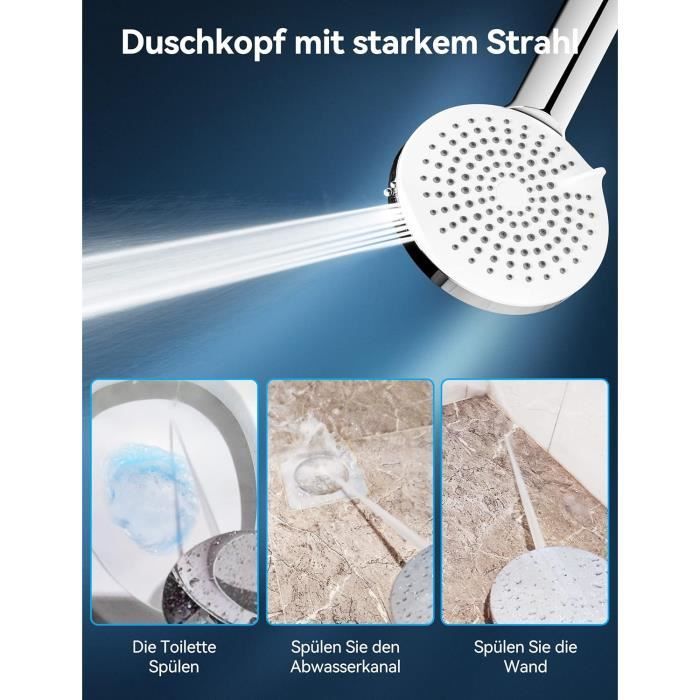 Pommeau De Douche à Main Carré Haute Pression Avec Tuyau De 1.5 M - 6