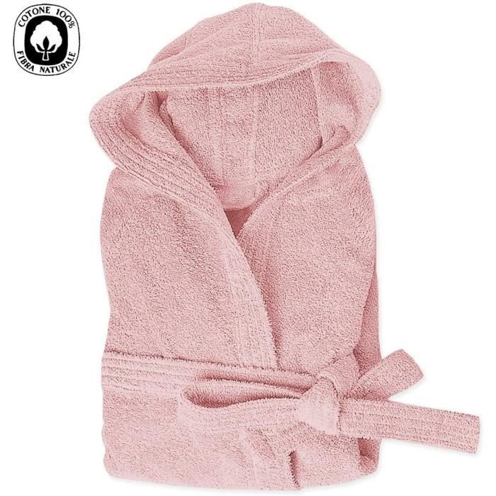 Emmevi Peignoir Éponge 100% Coton Avec Capuche Poches - Rose Large
