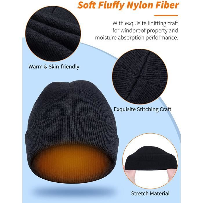 Bonnet Homme Femme Hiver - Taille Unique Extensible, Bord Relevable, Tissu Doux Thermique - Pour Ski, Randonnée, Ville, Sport