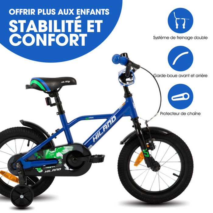 Vélo Enfant 14 Pouces Avec Roues Stabilisatrices Amovibles - Réglable En Hauteur Pour 4 à 8 Ans
