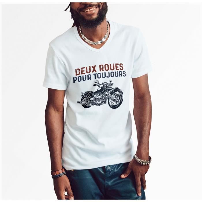 T-shirt Homme Col V Deux roues pour Toujours Moto Grosses cylindrées Cafe  Racer Blanc - Cdiscount Prêt-à-Porter