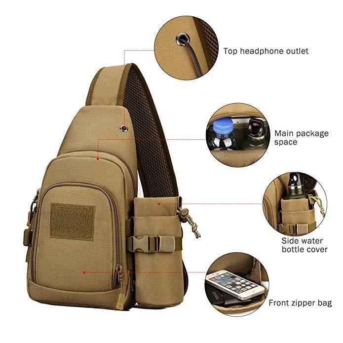 Sacoche Tactique Sac Bandoulière Tactique HUNTVP - Poches USB Et Bouteille D 'Eau - Pour Randonnée Et Sport Sac Outdoor Randonnée Cyclisme