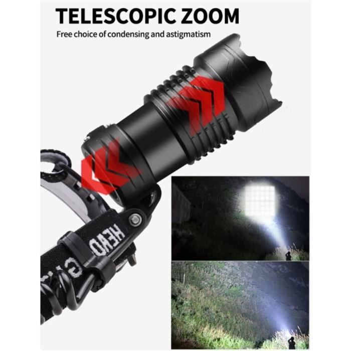 Lampe Frontale LED Tactique 30W Rechargeable - 3 Modes, étanche IP65 - Pour Travail Ou Outdoor