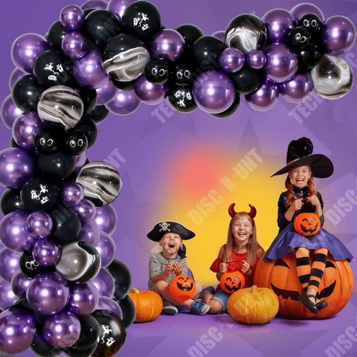 Kit D'arche De Ballons Halloween - 88 Ballons Noirs, Violets Et Argentés - Décoration De Fête Effrayante