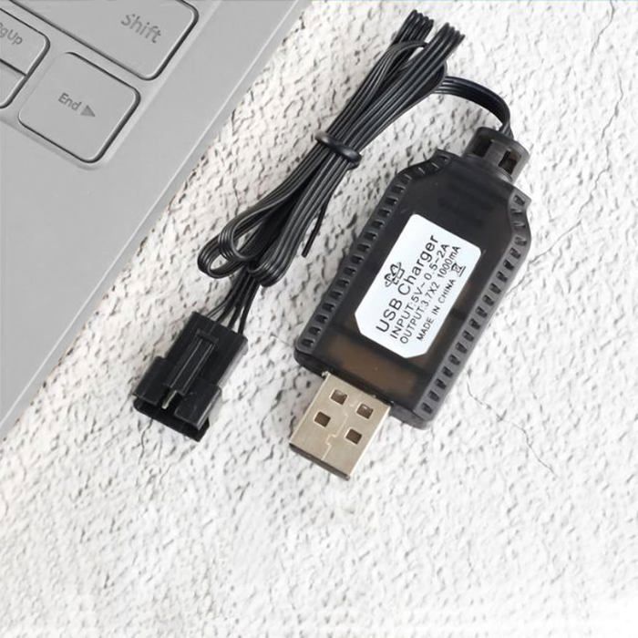 Câble Chargeur USB Lipo SM-4P Pour Batteries 7,4 V – Compatible Drone, Voiture, Avion, Bateau RC – 1 A, 5 V Entrée