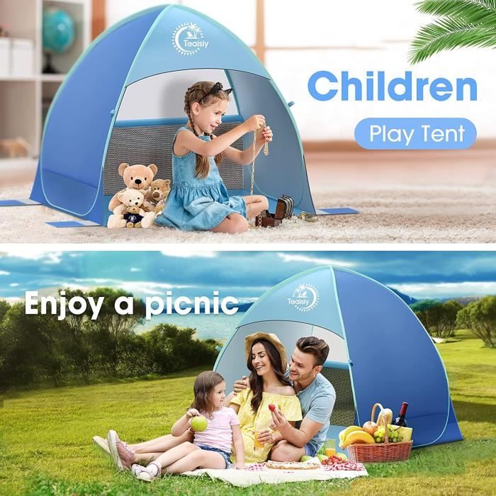 Tente de Plage Anti UV, Abri de Plage avec Piscine pour Bébés Intégré,  Tente Escamotable Instantanée avec Protection Solaire UV A106