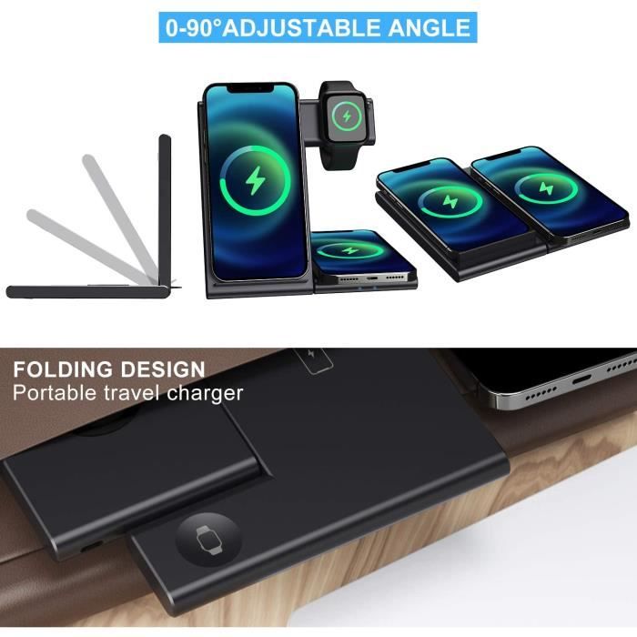 WATOE Chargeur sans fil 3 en 1 induction certifi Qi pour Apple