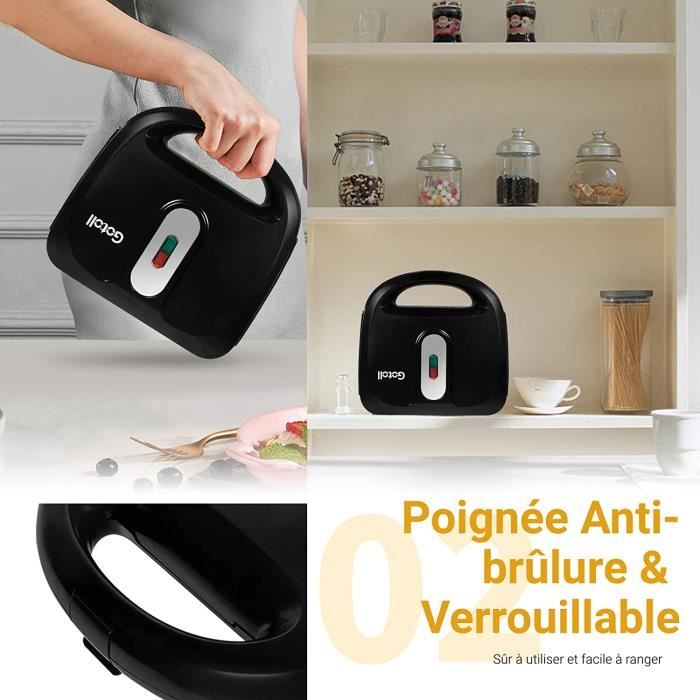 Gotoll Appareil a Croques Monsieur Gaufrier 3 en 1 Machine a Sandwich