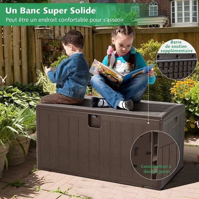 Coffre De Rangement Extérieur 96 L Avec Couvercle Verrouillable Et Texture En Rotin Tresse Boite De Rangement Etanche Marron 97076409