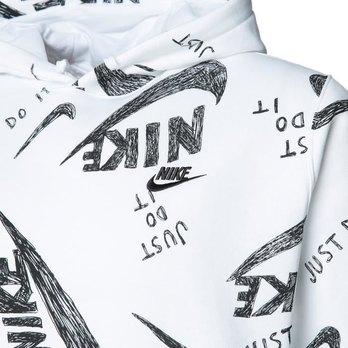 NIKE M NSW CLUB HOODIE PO BB AOP 1 BLANC Cdiscount Pr t Porter