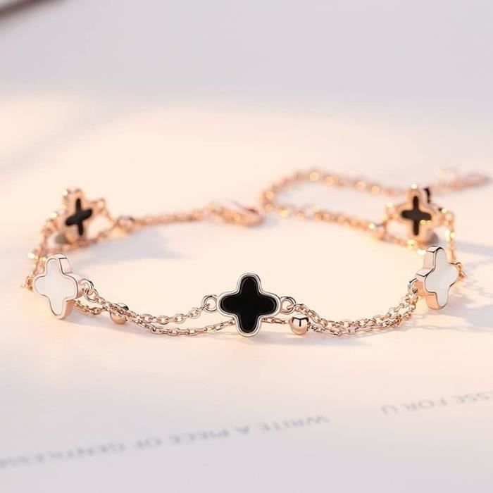 Parure Bracelet Et Boucles D'oreilles Trèfle 4 Feuilles - Plaqué Or 18k - Zirconia Cubique - Neuf