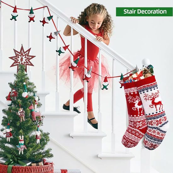 2 Chaussettes De Noël 18 Pouces - Tricotées, Motif Renne Et Flocons - Pour Cheminée, Sapin, Décoration - 10