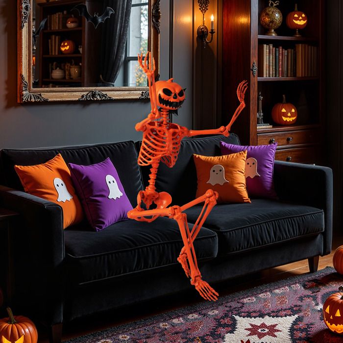 Squelette Articulé Halloween 40 Cm - Squelette Complet Mobile Réaliste Pour Décoration Intérieur Extérieur Maison Jardin Terrasse