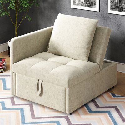 Canapé-lit Convertible 3 En 1 Merax - 177x68x65 Cm, Dossier Réglable 5 Positions, Tissu Lin Gris, Charge 200 Kg