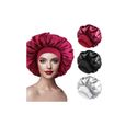 3 Pcs Bonnet de Nuit Satin, Chapeau Sommeil Élastique Réutilisable Capuchon de Nuit pour Soin des Cheveux Femme   (3 Couleurs)-0
