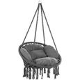 Detex Chaise suspendue Anthracite avec coussins fauteuil suspendu 1 personne hamac en coton capacité 150kg intérieur extérieur-0